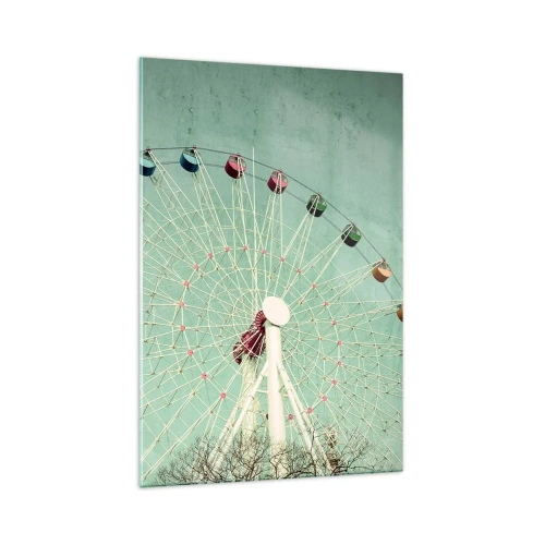 Quadro su vetro - Una ruota panoramica colorata contro un cielo blu in stile retrò - 70x100cm - Venite a divertirvi - Decorazione murale moderna per soggiorno e camera da letto ARTTOR