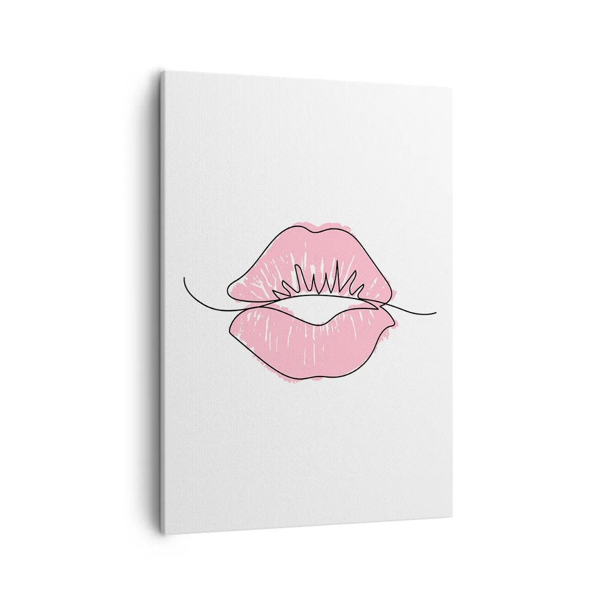 Quadro su tela - Stampe su Tela - Disegno minimalista delle labbra in una tonalità rosa - 50x70cm - Pronti al bacio? - Decorazione murale moderna per soggiorno e camera da letto ARTTOR