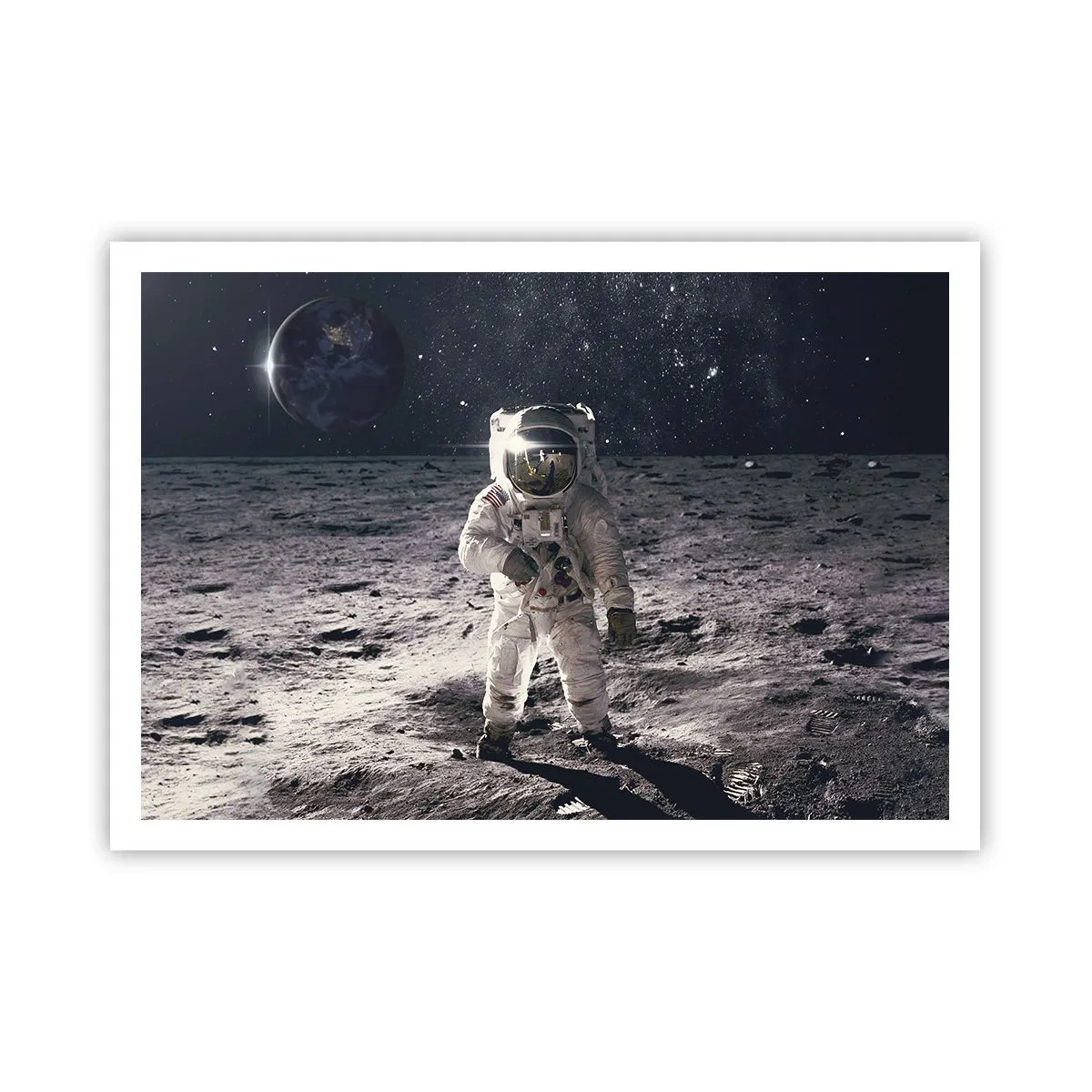 Poster - Astronauta sulla superficie della Luna con la Terra sullo sfondo - 100x70cm - Saluti dalla luna - Decorazione murale moderna per soggiorno e camera da letto ARTTOR