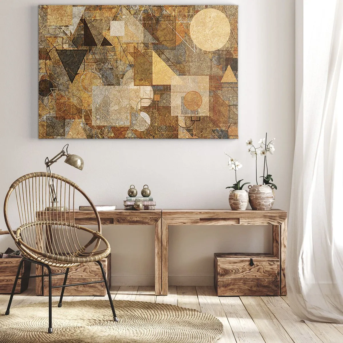 Quadro su tela - Stampe su Tela - Figure geometriche astratte in tonalità calde - 70x50cm - Studio cubista in marrone - Decorazione murale moderna per soggiorno e camera da letto ARTTOR