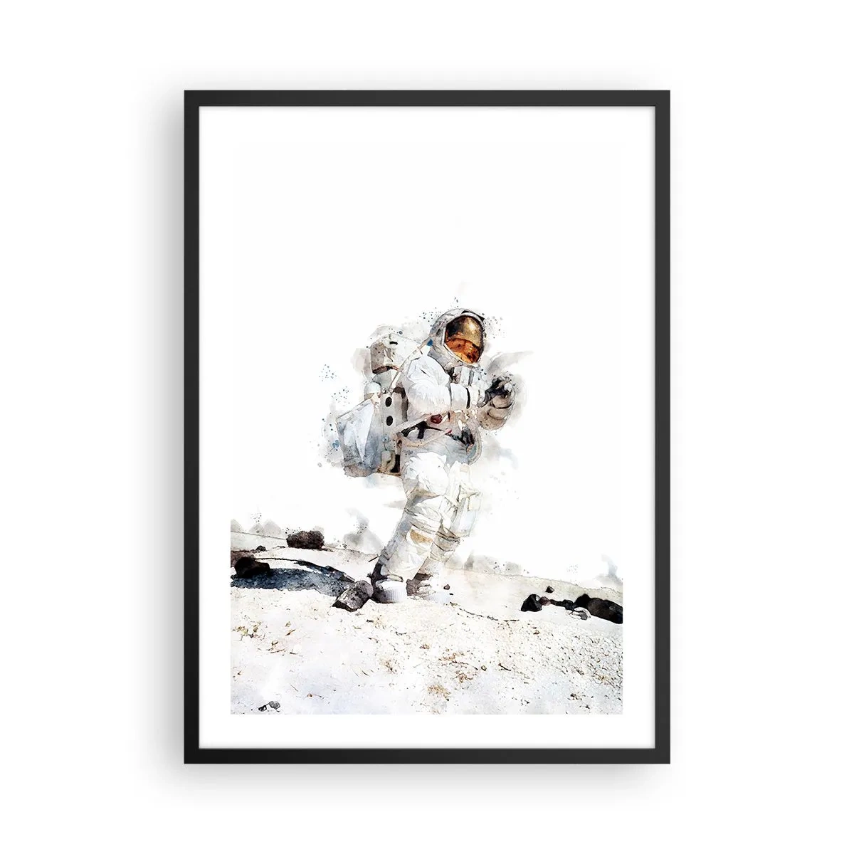 Poster in cornice nera - Un astronauta in tuta spaziale sulla superficie della luna - 50x70cm - L'inviato della Terra - Decorazione murale moderna per soggiorno e camera da letto ARTTOR