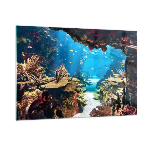 Quadro su vetro - Mondo sottomarino con barriera corallina e pesci - 120x80cm - Non lo avresti neanche sognato - Decorazione murale moderna per soggiorno e camera da letto ARTTOR