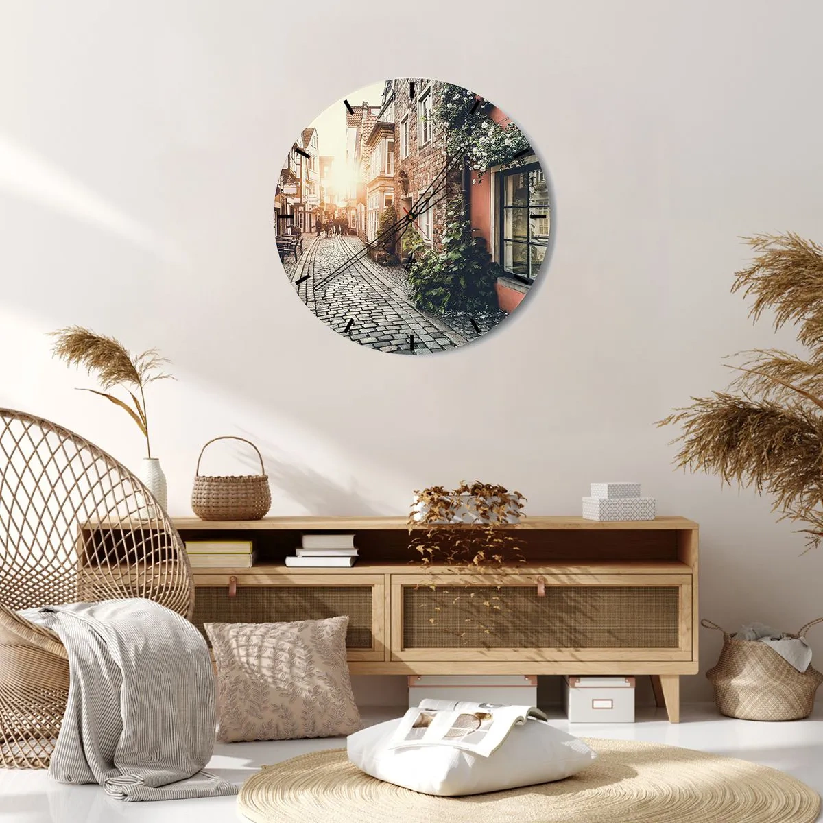 Orologio da parete - Orologio in Vetro - L'angolo delle rose nella luce rosata - 40x40 cm