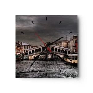Orologio da parete - Orologio in Vetro - Ponte di Rialto a Venezia sul Canal Grande, architettura classica. - 30x30cm - Promessa di una sera a Venezia - Decorazione murale moderna per soggiorno e camera da letto ARTTOR