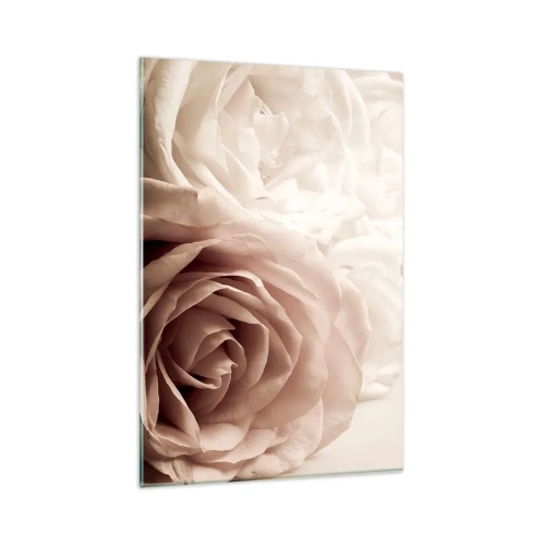 Quadro su vetro - Delicate rose in tonalità pastello del beige - 80x120cm - Nel cuore della rosa - Decorazione murale moderna per soggiorno e camera da letto ARTTOR