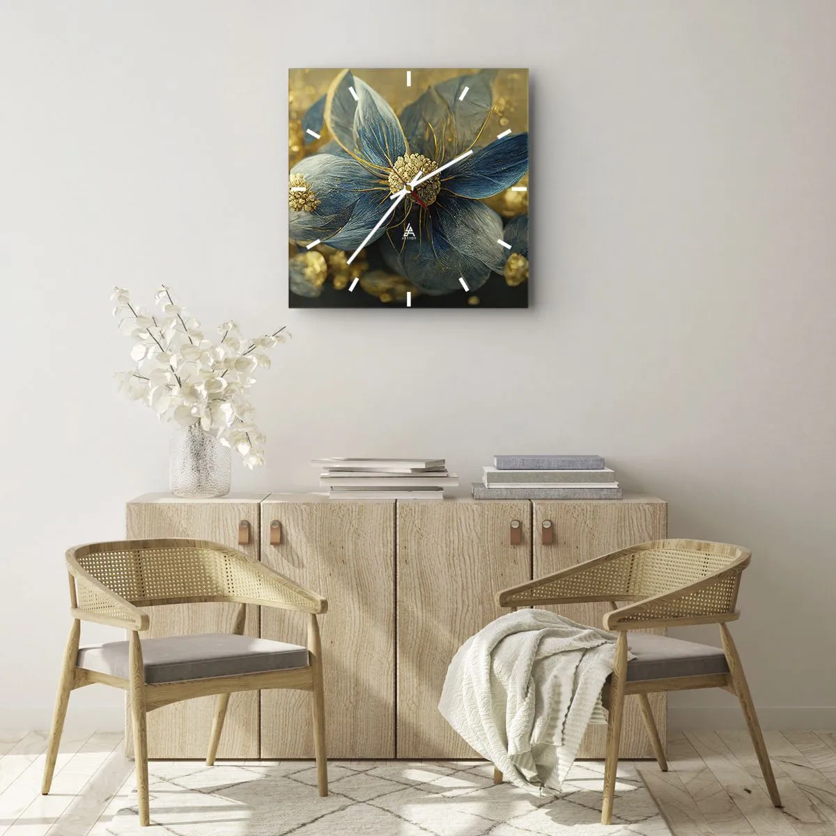 Orologio da parete - Orologio in Vetro - Fiorire d'oro - 30x30 cm