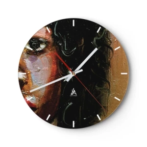 Orologio da parete - Orologio in Vetro - Frammento di ritratto di una donna dipinto con una densa pittura a olio. - 30x30cm - Oscurità e luce - Decorazione murale moderna per soggiorno, cucina e camera da letto ARTTOR