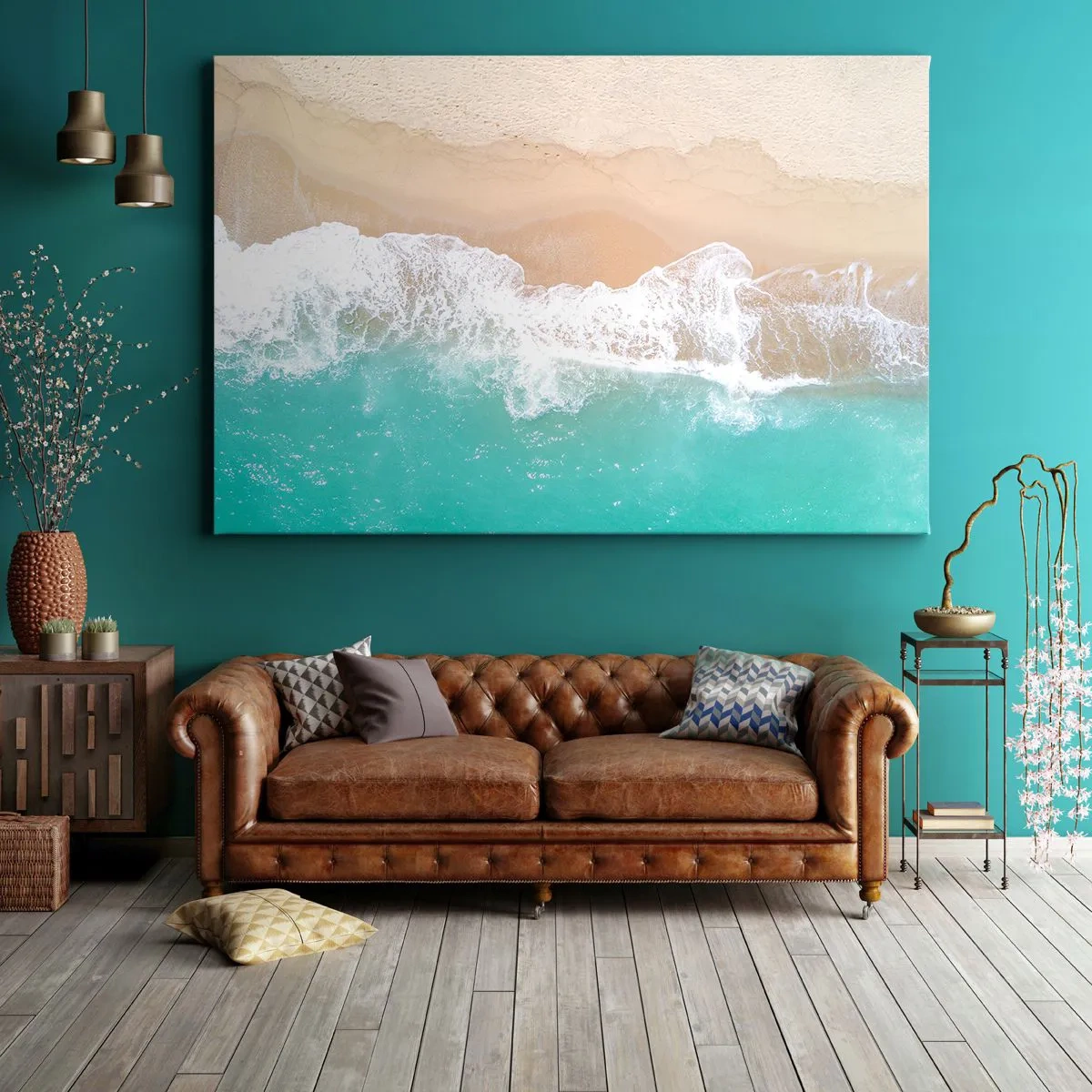 Quadro su tela - Stampe su Tela - Una vista a volo d'uccello di una spiaggia con acqua turchese e onde dolci - 70x50cm - Un tocco carezzevole - Decorazione murale moderna per soggiorno e camera da letto ARTTOR
