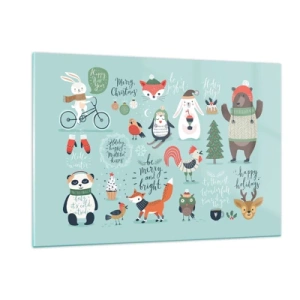 Quadro su vetro - Illustrazioni di animali natalizi su sfondo pastello - 120x80cm - Che sia sempre festa! - Decorazione murale moderna per soggiorno e camera da letto ARTTOR