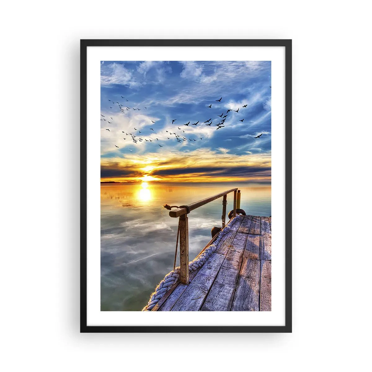 Poster in cornice nera - Molo di legno sul lago al tramonto - 50x70cm - Il vento è andato a dormire - Decorazione murale moderna per soggiorno e camera da letto ARTTOR