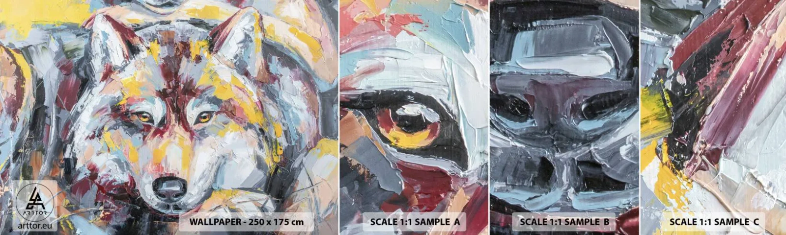 Campione Di Fotomurale Standard Eco - Pace tra i suoi - Astrazione, Lupo, Pittura - 100x30 cm