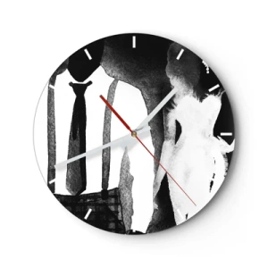Orologio da parete - Orologio in Vetro - Silhouette di una donna e di un uomo in un'atmosfera noir in bianco e nero - 30x30cm - Atmosfera noir - Decorazione murale moderna per soggiorno, cucina e camera da letto ARTTOR