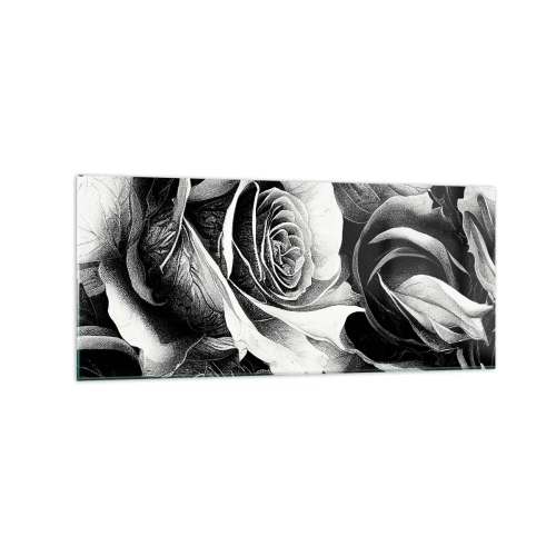 Quadro su vetro - Rose bianche e nere in una composizione elegante - 120x50cm - Sempre regina - Decorazione murale moderna per soggiorno e camera da letto ARTTOR