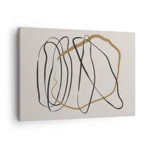 Quadro su tela - Stampe su Tela - Linee artistiche in nero e oro su uno sfondo chiaro - 70x50cm - Composizione: danza intricata - Decorazione murale moderna per soggiorno e camera da letto ARTTOR