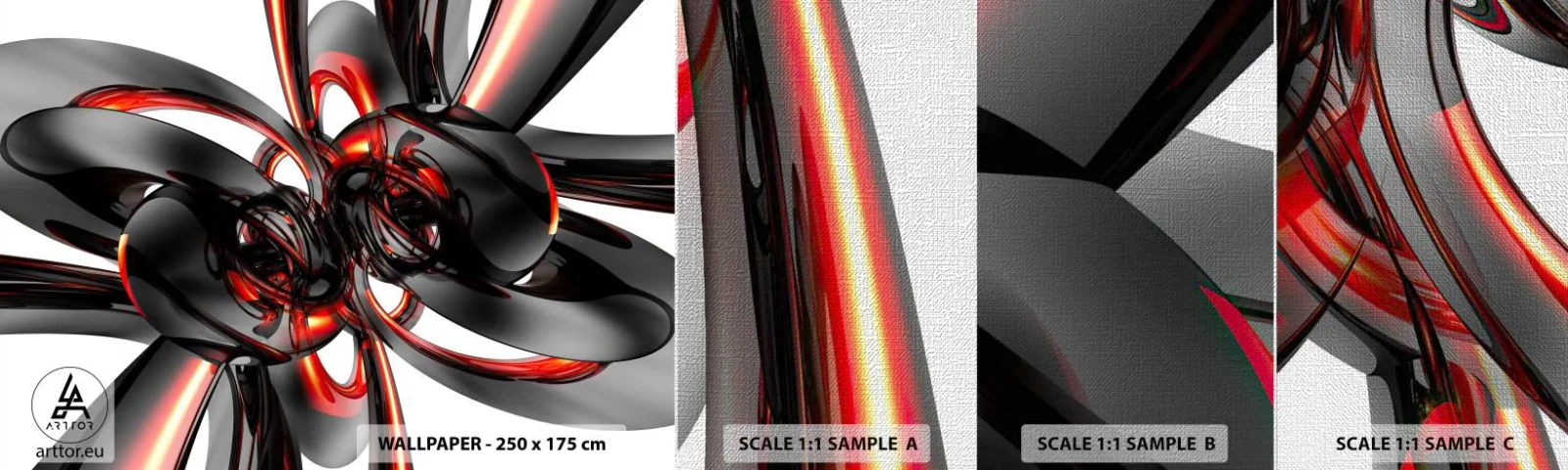 Campione di Fotomurale Premium Canvas - Movimento in grafite e rosso - Astrazione, 3D, Pezzo - 100x30 cm