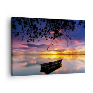 Quadro su tela - Stampe su Tela - Una barca in acque calme al tramonto - 70x50cm - Ti sembra di essere sospeso nel cielo... - Decorazione murale moderna per soggiorno e camera da letto ARTTOR