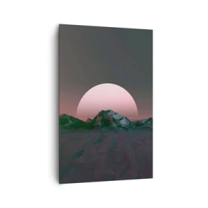 Quadro su tela - Stampe su Tela - Montagne geometriche con il sole al tramonto sullo sfondo - 80x120cm - Nella galassia accanto - Decorazione murale moderna per soggiorno e camera da letto ARTTOR