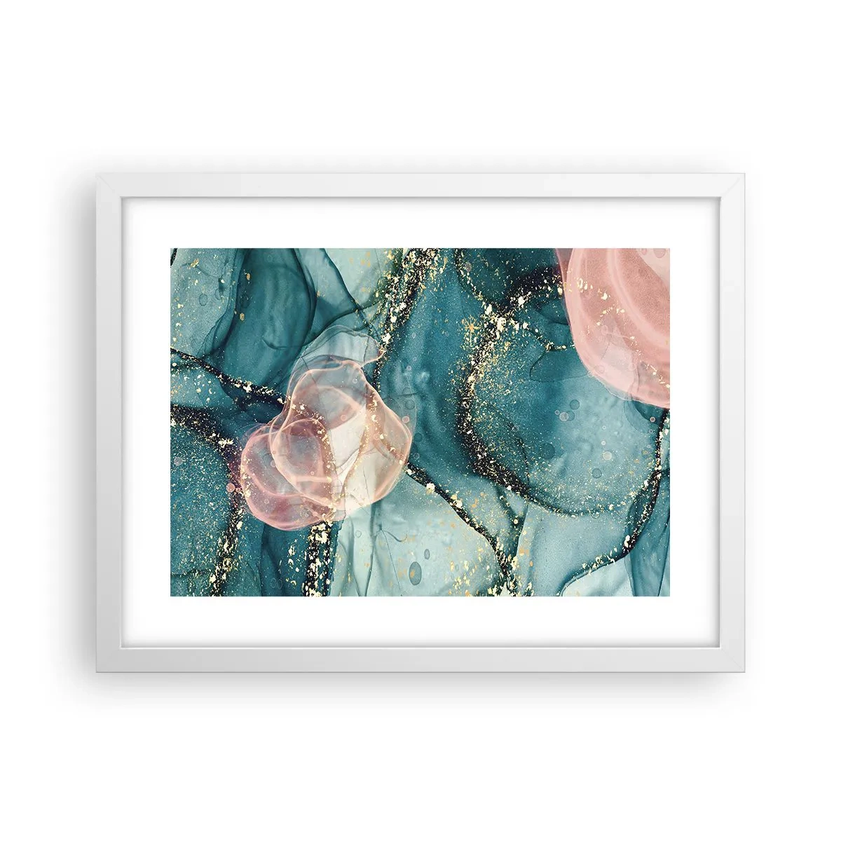 Poster in cornice bianca - Blu di seta, rosa di tulle - 40x30 cm