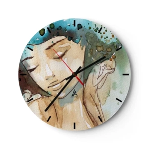 Orologio da parete - Orologio in Vetro - Un quadrante di orologio con un motivo di volto femminile in tonalità acquerello - 30x30cm - Lady in blue - Decorazione murale moderna per soggiorno, cucina e camera da letto ARTTOR