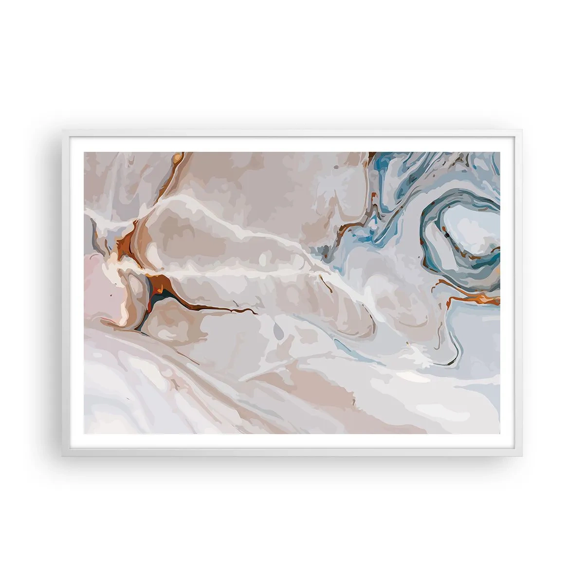 Poster in cornice bianca - Meandri blu sotto il bianco - 100x70 cm