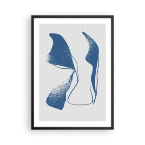 Poster in cornice nera - Forme astratte in tonalità di blu su uno sfondo chiaro - 50x70cm - Astrazione alata - Decorazione murale moderna per soggiorno e camera da letto ARTTOR