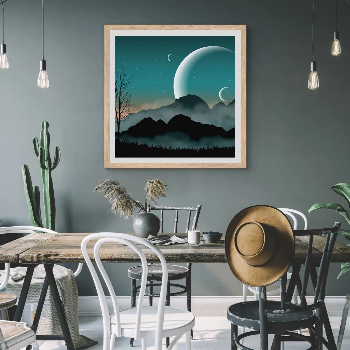 Poster in cornice rovere chiaro - Il carnevale di una notte stellata - 50x50 cm