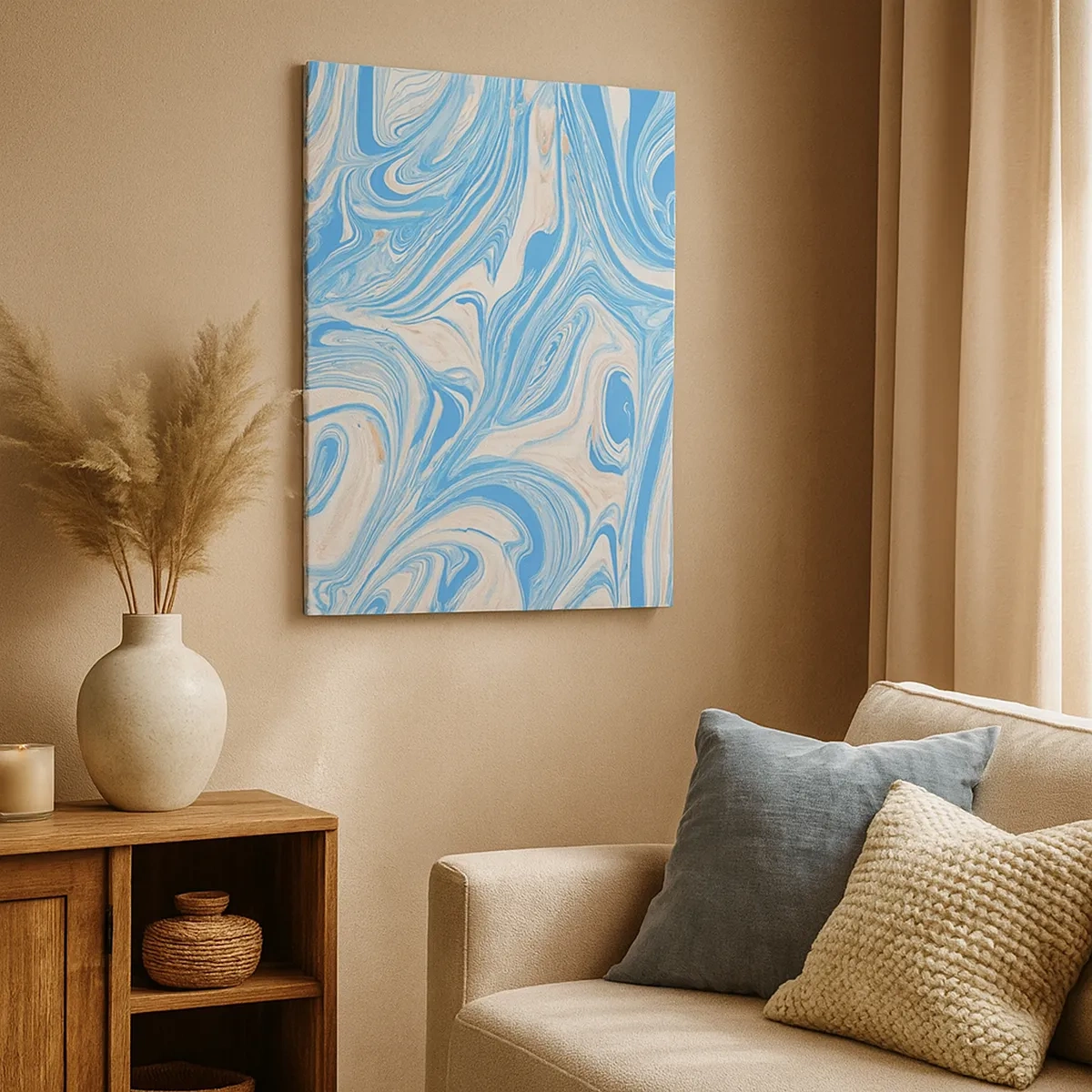 Quadro su tela - Stampe su Tela - Vortici astratti in stile marmo blu e bianco - 50x70cm - Acquitrino in turchese - Decorazione murale moderna per soggiorno e camera da letto ARTTOR