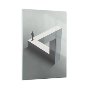 Quadro su vetro - Una figura su una struttura geometrica nello stile di un'illusione ottica - 50x70cm - Eppure è possibile - Decorazione murale moderna per soggiorno e camera da letto ARTTOR