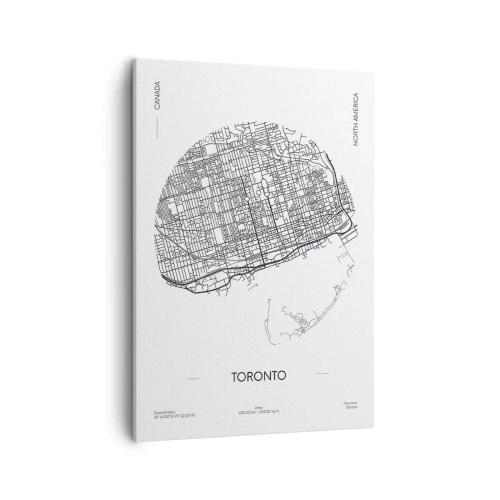 Quadro su tela - Stampe su Tela - Una mappa di Toronto in stile minimalista in bianco e nero - 50x70cm - Anatomia di Toronto - Decorazione murale moderna per soggiorno e camera da letto ARTTOR