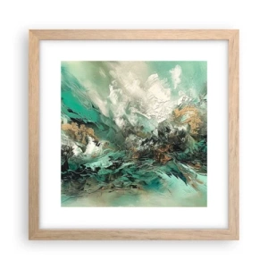 Poster in cornice rovere chiaro - Frangente nero e smeraldo - 30x30 cm