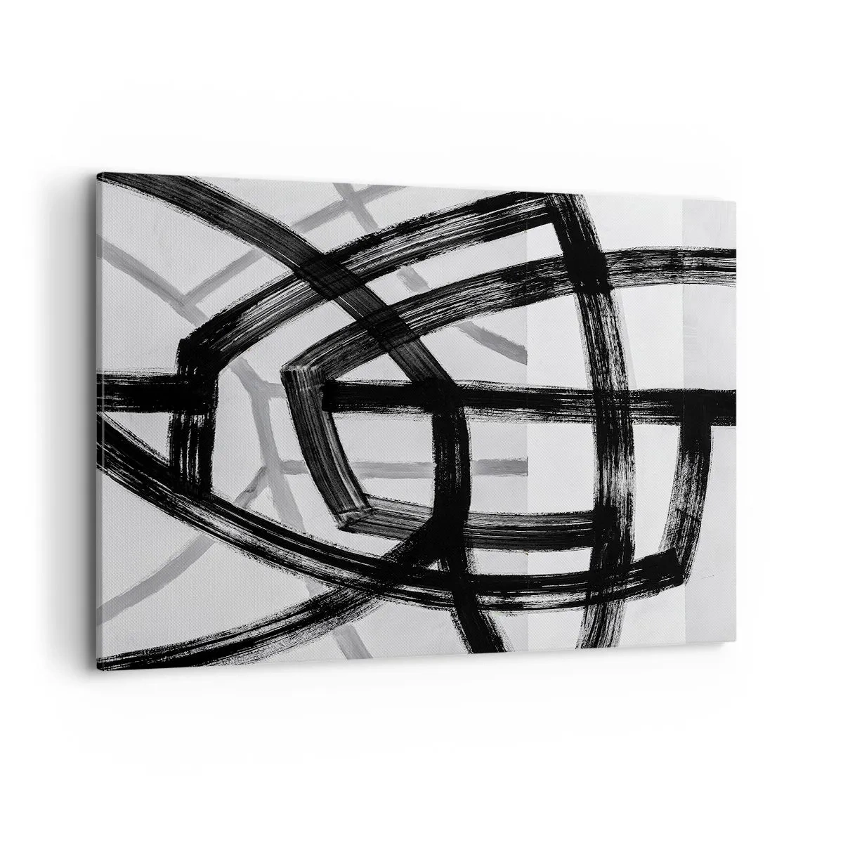 Quadro su tela - Stampe su Tela - Linee astratte in bianco e nero che si intersecano su uno sfondo chiaro - 120x80cm - Costruendo la profondità - Decorazione murale moderna per soggiorno e camera da letto ARTTOR