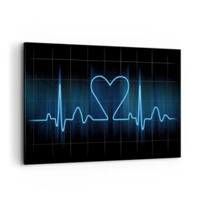 Quadro su tela - Stampe su Tela - Un'ancora di salvezza con un cuore su uno sfondo di monitoraggio medico nei toni del blu. - 120x80cm - Al ritmo del cuore - Decorazione murale moderna per soggiorno e camera da letto ARTTOR