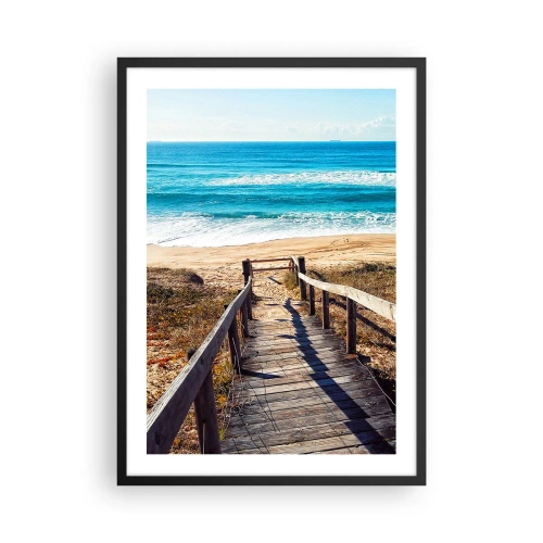 Poster in cornice nera - Sentiero in legno che conduce alla spiaggia con vista mare - 50x70cm - Corri! - Decorazione murale moderna per soggiorno e camera da letto ARTTOR