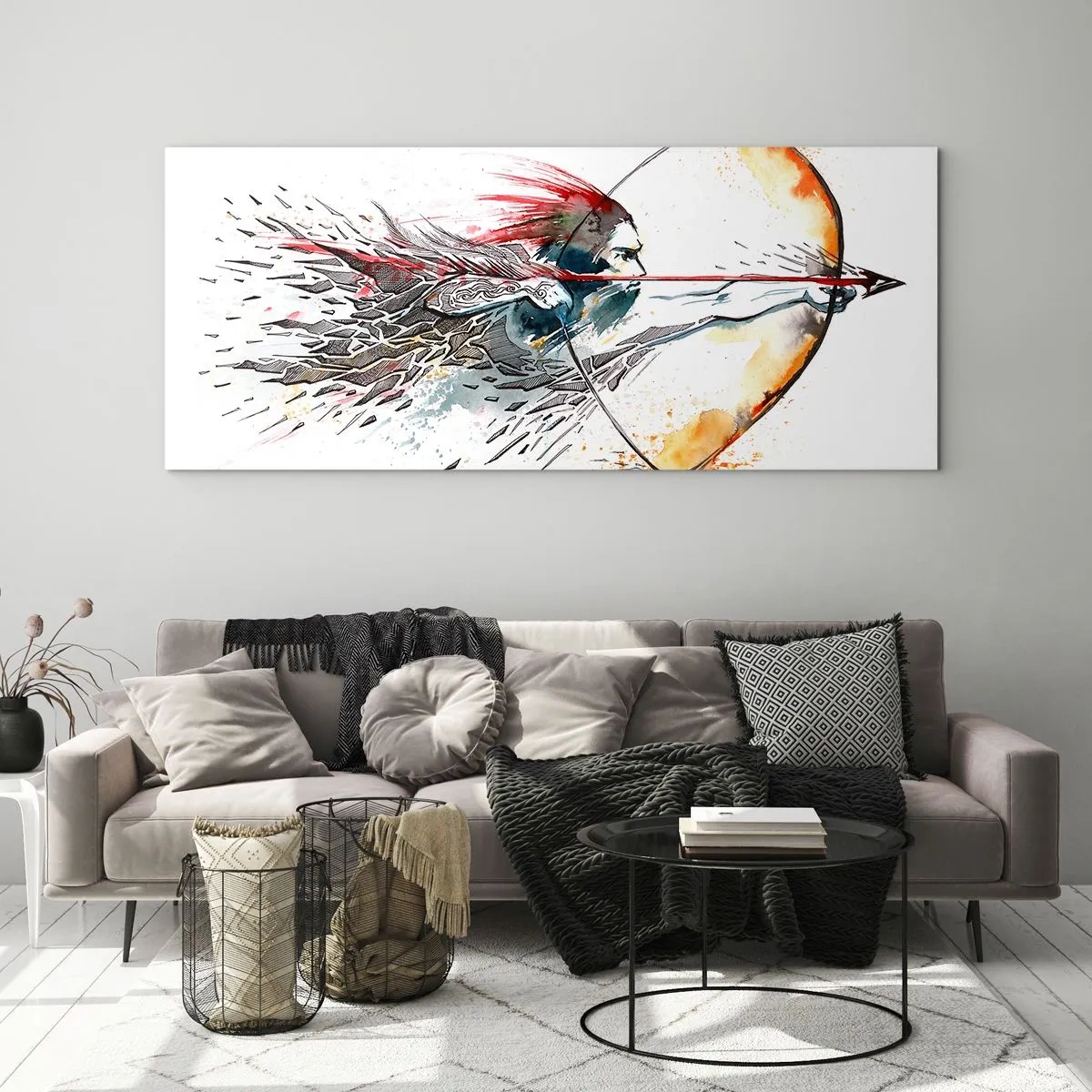 Quadro su vetro - Mitico guerriero con arco infuocato - 100x40 cm
