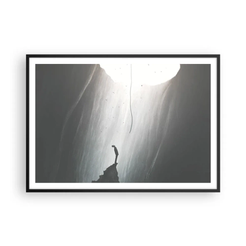 Poster in cornice nera - Sagoma di un uomo sul pavimento di una grotta con vista sulla luce - 100x70cm - C'è sempre una via d'uscita - Decorazione murale moderna per soggiorno e camera da letto ARTTOR