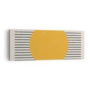 Quadro su tela - Stampe su Tela - Un cerchio giallo su uno sfondo di linee orizzontali bianche e nere - 140x50cm - La forza della semplicità - Decorazione murale moderna per soggiorno e camera da letto ARTTOR