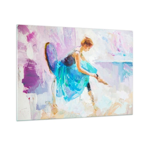Quadro su vetro - Una ballerina in abito blu su sfondo impressionista - 100x70cm - Grazia ineffabile, fascino sottile - Decorazione murale moderna per soggiorno e camera da letto ARTTOR