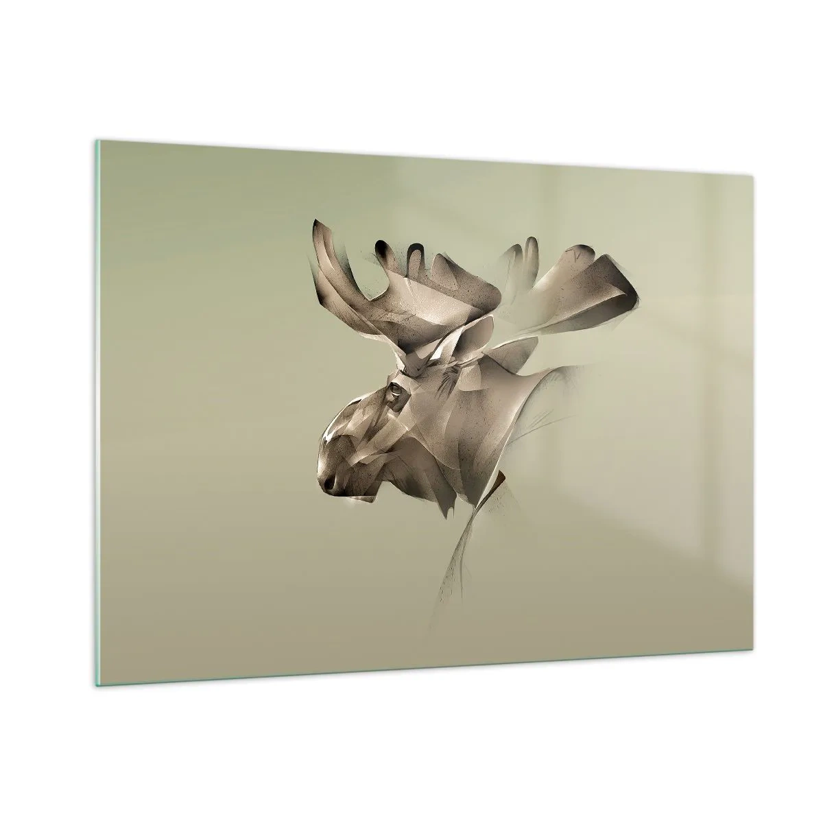 Quadro su vetro - Un'immagine moderna di un alce su uno sfondo verde - 100x70cm - La forza mite della tranquillità - Decorazione murale moderna per soggiorno e camera da letto ARTTOR
