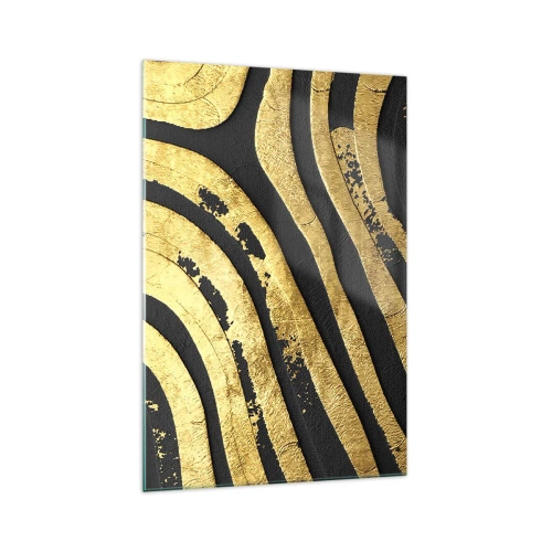 Quadro su vetro - Onde astratte dorate su sfondo nero - 70x100cm - Tutto scorre - Decorazione murale moderna per soggiorno e camera da letto ARTTOR