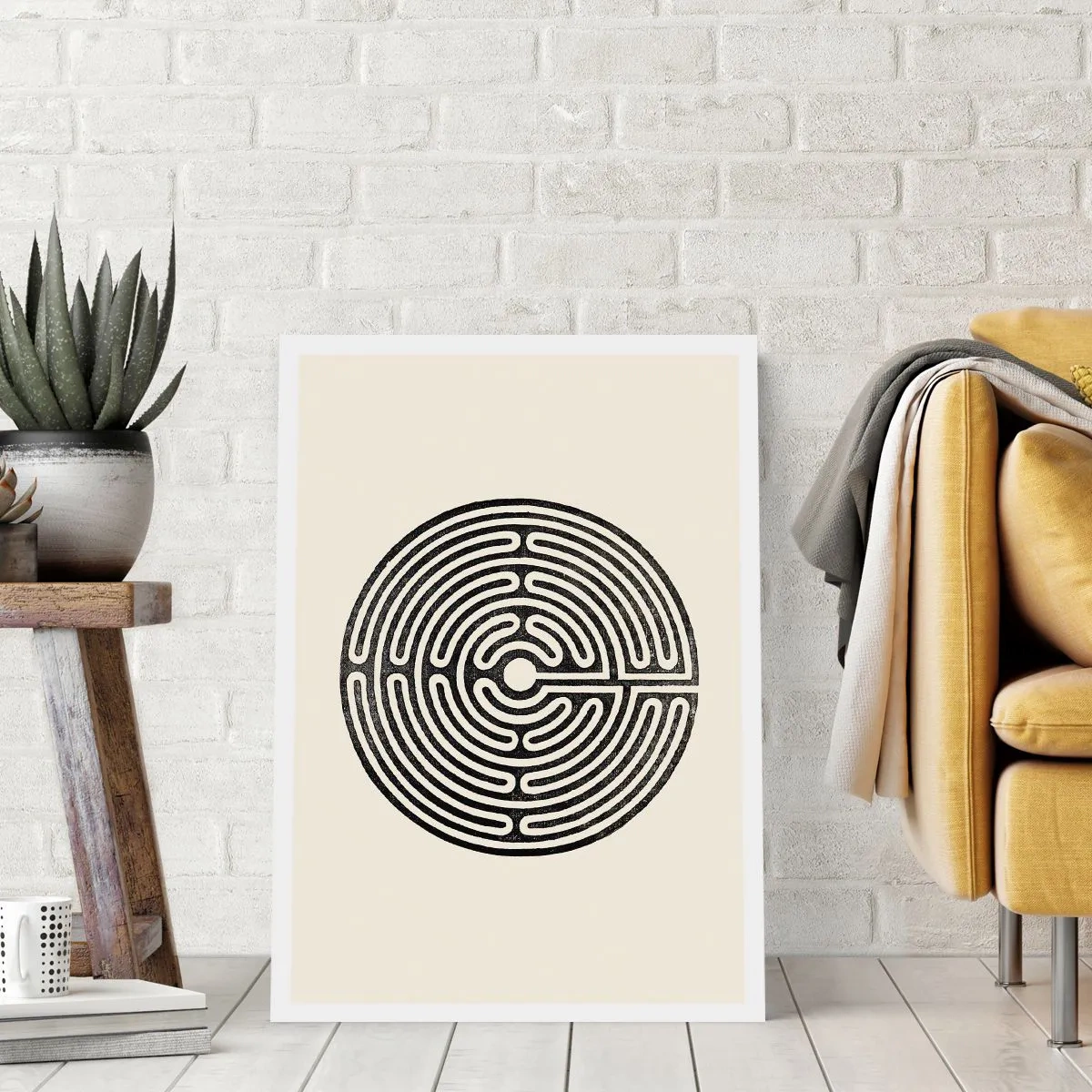 Poster - Un labirinto minimalista in bianco e nero su uno sfondo chiaro. - 50x70cm - Ordine misterioso - Decorazione murale moderna per soggiorno e camera da letto ARTTOR