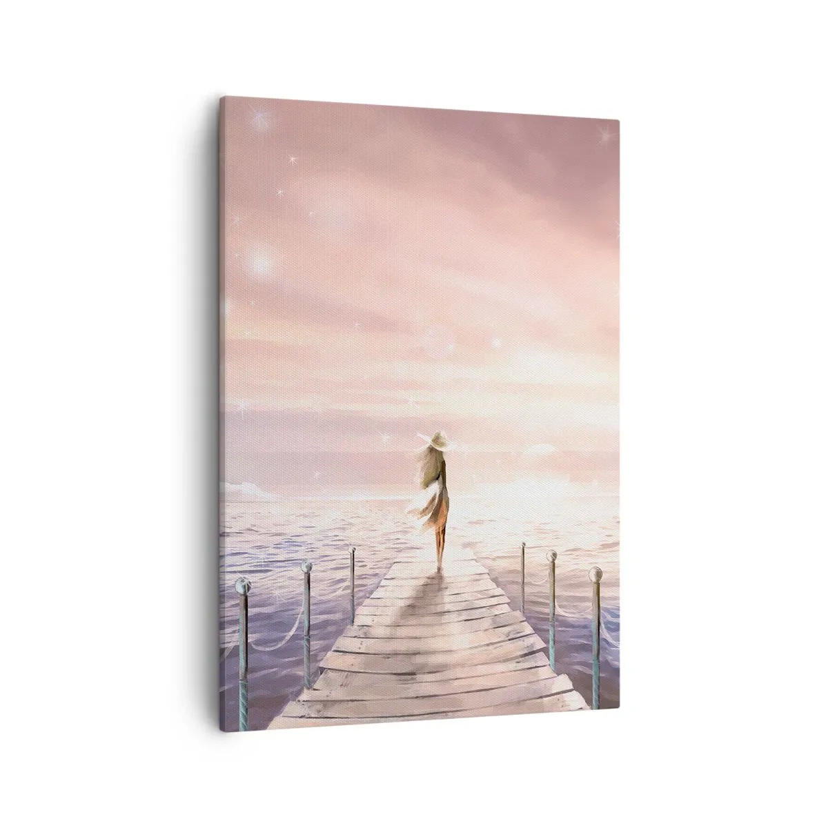 Quadro su tela - Stampe su Tela - Una donna su un molo in una magica cornice al tramonto - 50x70cm - Alla luce del sogno - Decorazione murale moderna per soggiorno e camera da letto ARTTOR