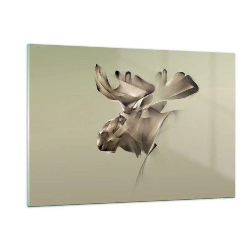 Quadro su vetro - Un'immagine moderna di un alce su uno sfondo verde - 120x80cm - La forza mite della tranquillità - Decorazione murale moderna per soggiorno e camera da letto ARTTOR