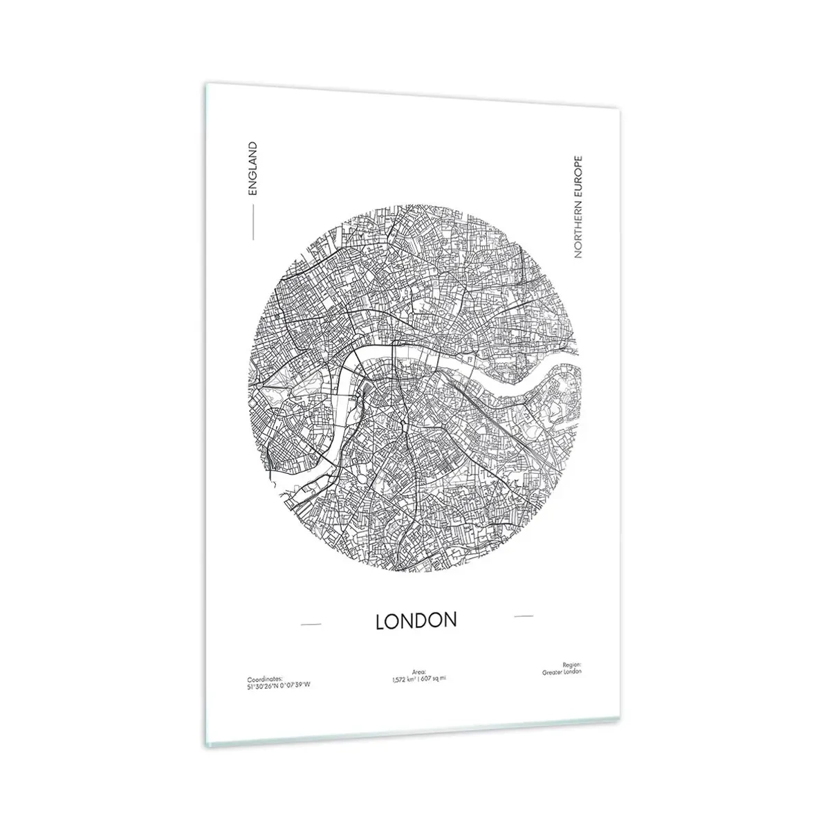 Quadro su vetro - Una mappa dettagliata di Londra in stile grafico in bianco e nero. - 50x70cm - Anatomia di Londra - Decorazione murale moderna per soggiorno e camera da letto ARTTOR