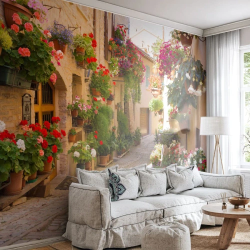 Fotomurali Premium Sand - Un'esplosione di fiori - Città, Italia, Belle strade - 150x105 cm