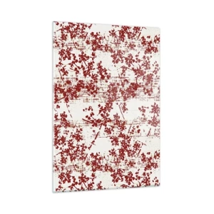 Quadro su vetro - Un motivo floreale in rosso su uno sfondo chiaro e consumato - 50x70cm - Come l'antico percalle - Decorazione murale moderna per soggiorno e camera da letto ARTTOR