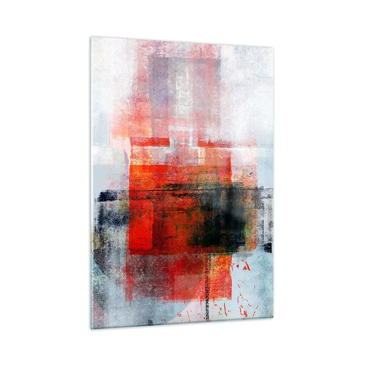 Quadro su vetro - Astrazione geometrica in intense tonalità di rosso e nero. - 50x70cm - Composizione arroventata - Decorazione murale moderna per soggiorno e camera da letto ARTTOR