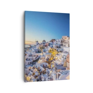 Quadro su tela - Stampe su Tela - Vista di una città greca al tramonto - 50x70cm - Essenza della grecità - Decorazione murale moderna per soggiorno e camera da letto ARTTOR