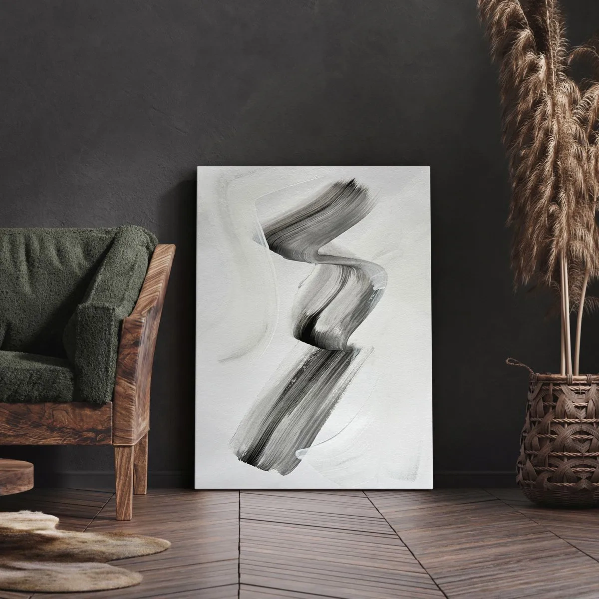 Quadro su tela - Stampe su Tela - Pennellata astratta in bianco e nero su sfondo chiaro - 50x70cm - Casualmente per divertimento - Decorazione murale moderna per soggiorno e camera da letto ARTTOR