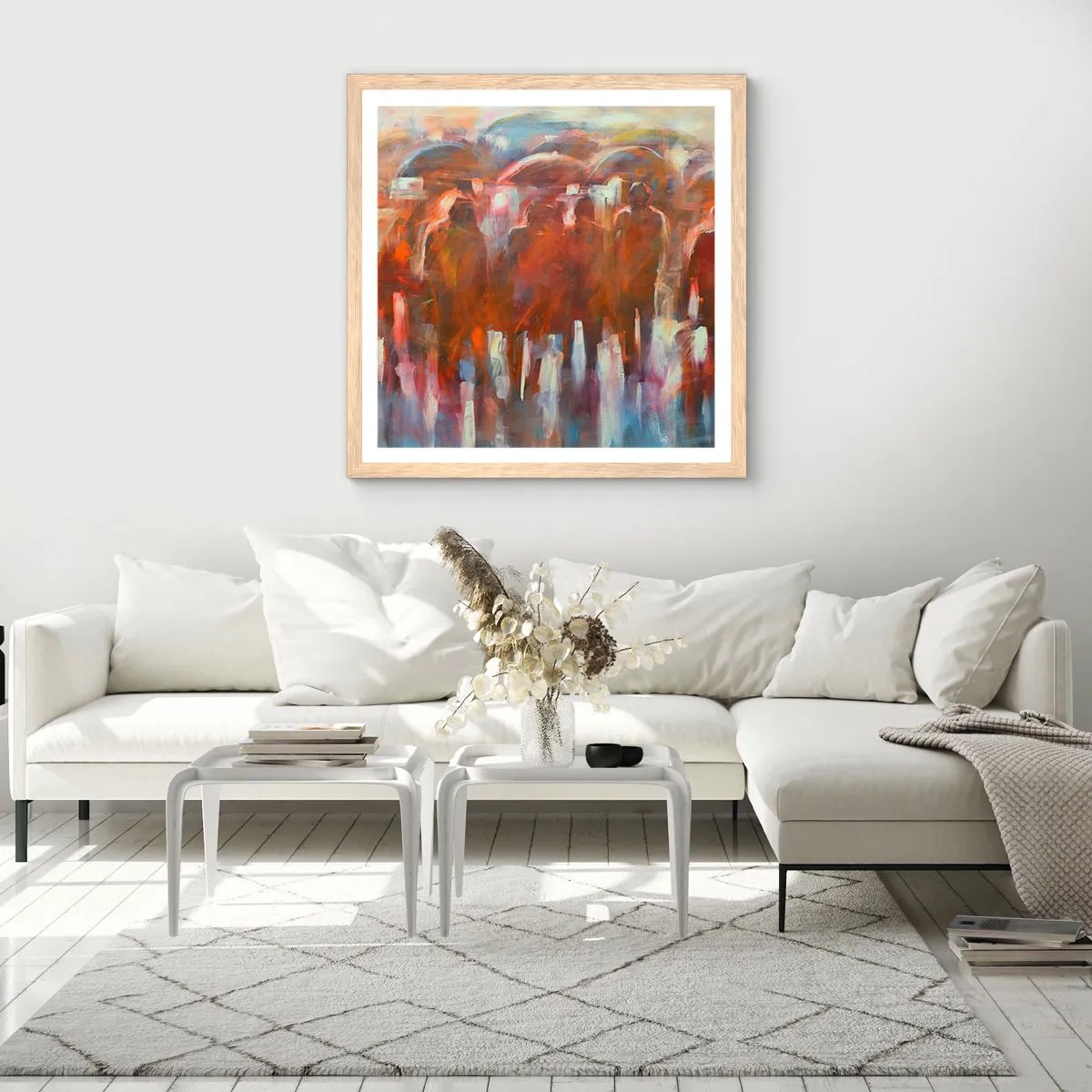 Poster in cornice rovere chiaro - Uguali nella pioggia e nella nebbia - 30x30 cm