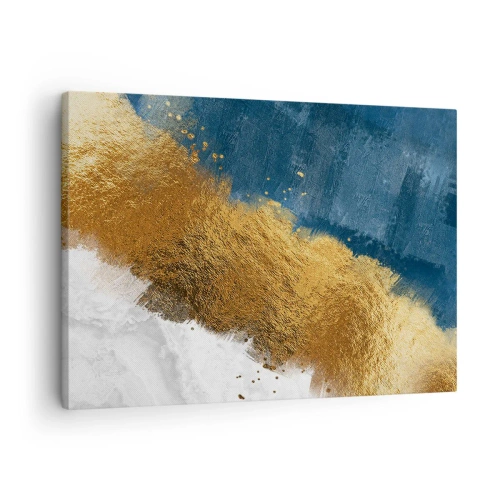 Quadro su tela - Stampe su Tela - Una composizione astratta nei toni dell'oro, del blu e del bianco. - 70x50cm - I colori dell'estate - Decorazione murale moderna per soggiorno e camera da letto ARTTOR